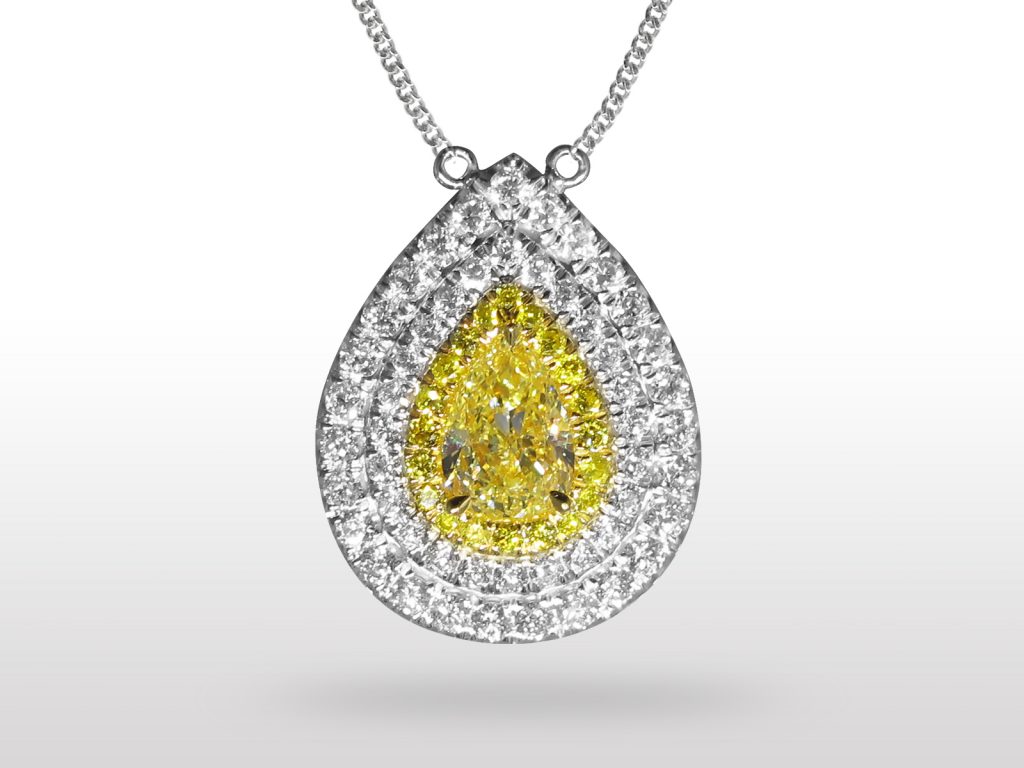 GIA Certified 1.18ct Pear Shape Fancy Light Yellow Diamond Pendant Necklace