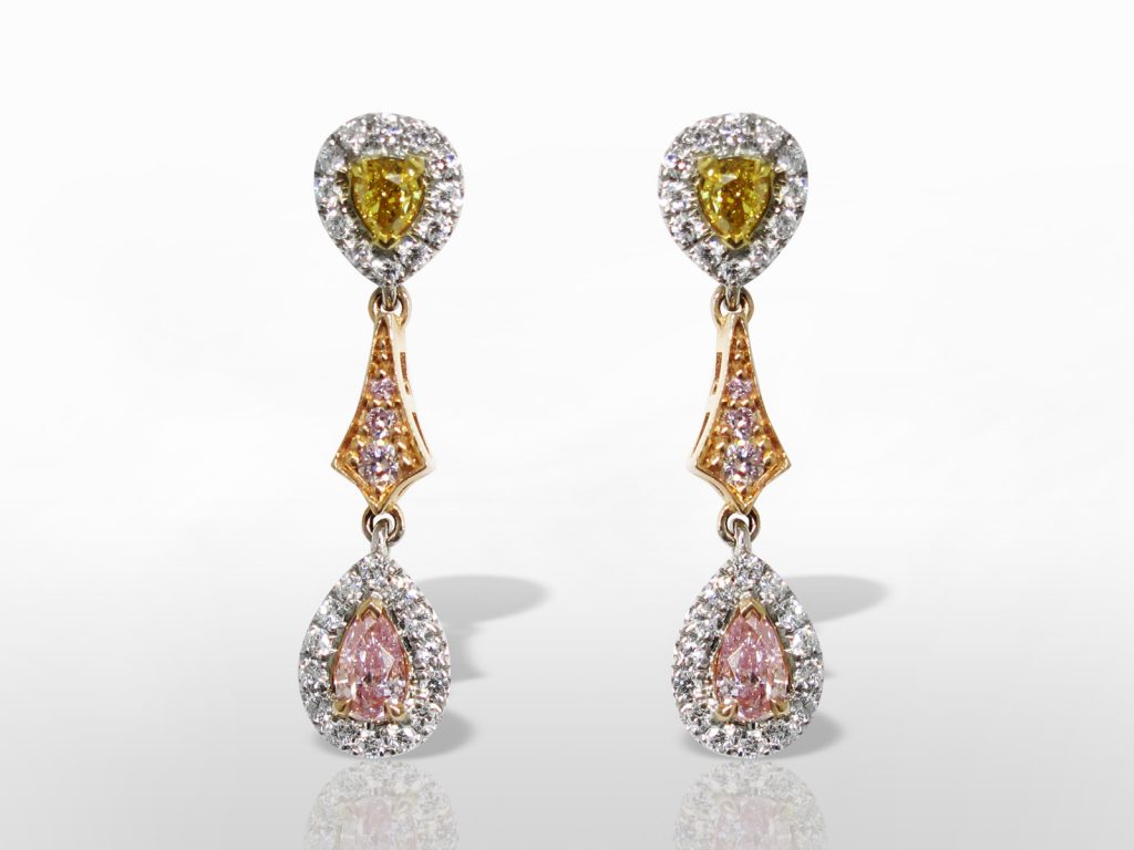 18k White/Rose Gold Fancy Color Diamond Earrings