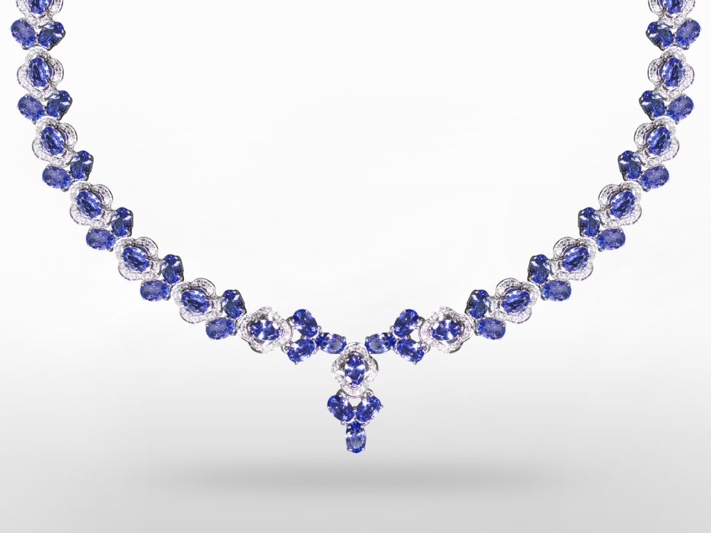 Exquisite 14k White Gold 33ct (TW) Tanzanite and Diamond Necklace