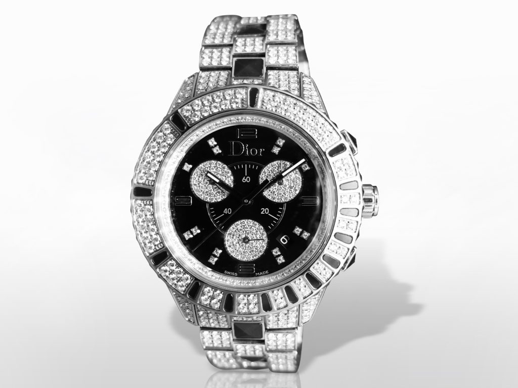 Stainless Steel Dior 'Christal' Quartz Wristwatch with Diamonds and Black Onyx