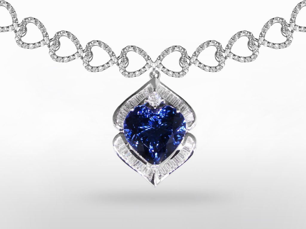 11.82ct Heart Shape Tanzanite and Diamond Pendant Necklace