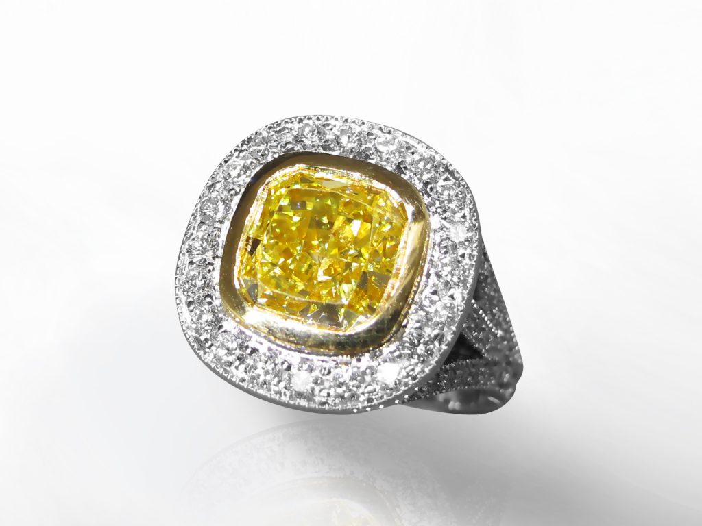 GIA Certified 3.55ct Cushion Brilliant Cut Fancy Yellow Diamond Ring
