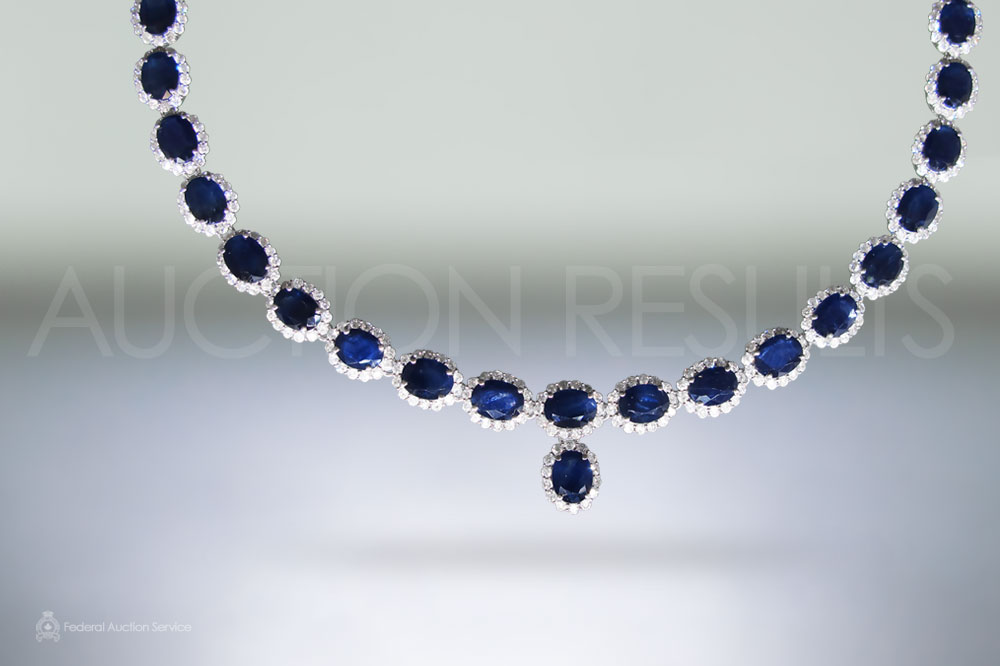 14k White Gold 60ct (TW) Blue Sapphire and Diamond Necklace sold for $13,200