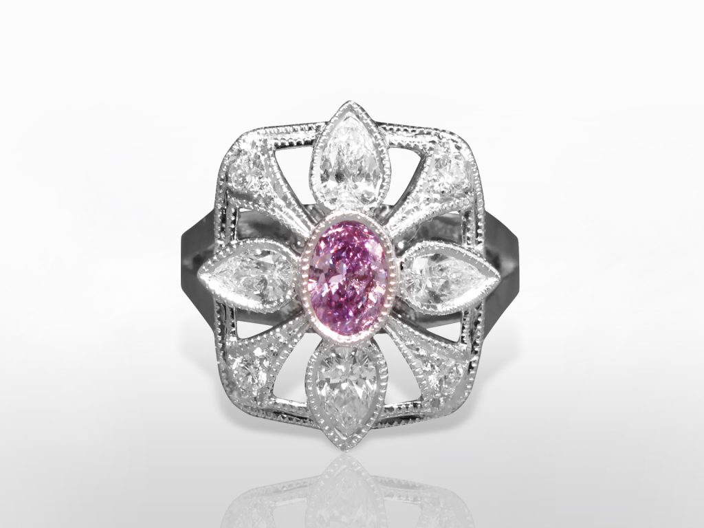 HWL Certified 0.40ct Oval Cut Fancy Intense Purple Diamond Ring