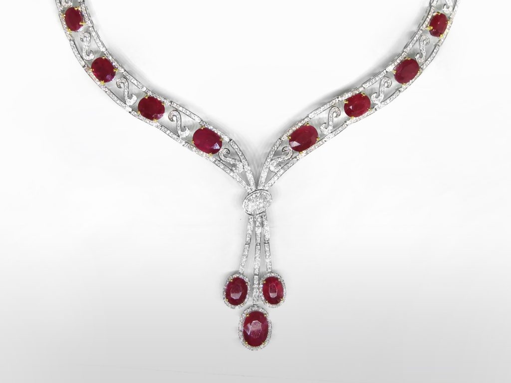 Lady's 14k White Gold 29ct (TW) Ruby and Diamond Necklace
