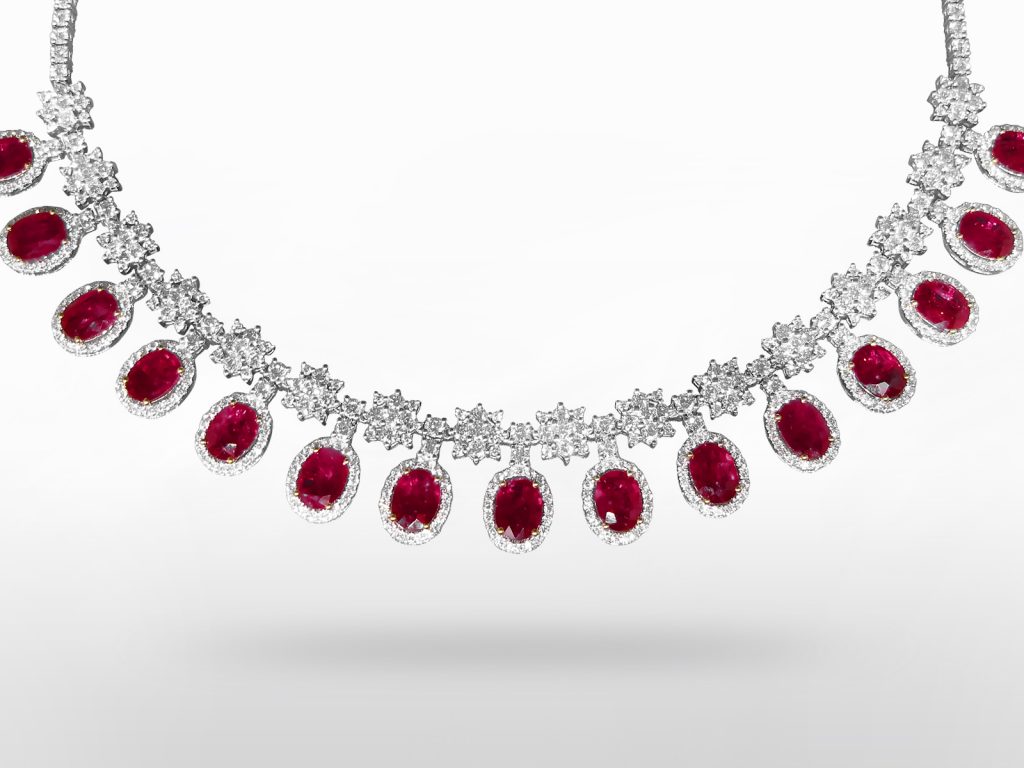 Elegant 18k White Gold 19.30ct (TW) Ruby and Diamond Necklace