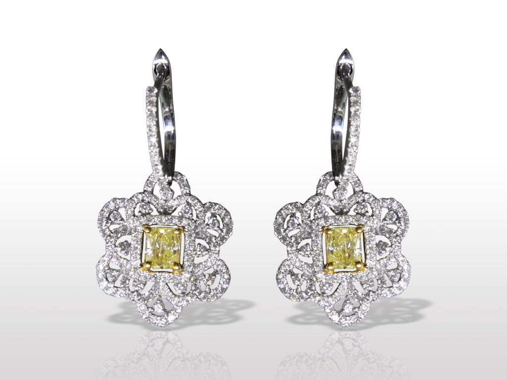Lady's 18k White/Yellow Gold Fancy Yellow Diamond Earrings
