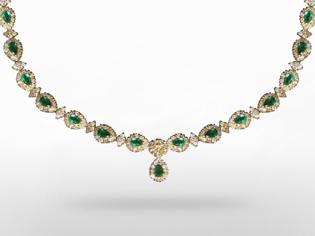 Lady's 14k Yellow Gold 6.96ct (TW) Emerald and Diamond Necklace