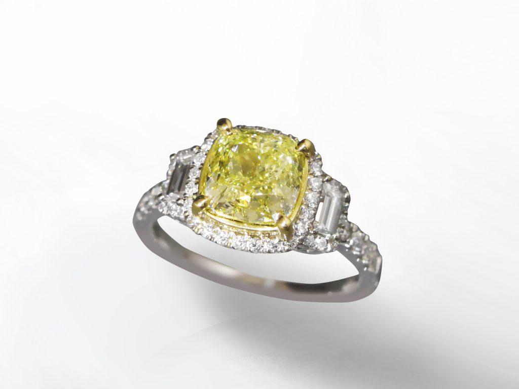 GIA Certified 2.24ct Cushion Cut Fancy Yellow Diamond Ring