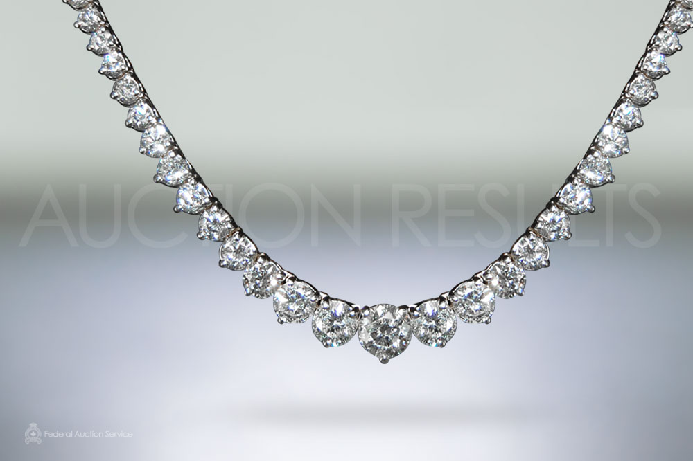 Lady's 18k White Gold 11.96ct (TDW) Diamond Tennis Necklace sold for $16,600