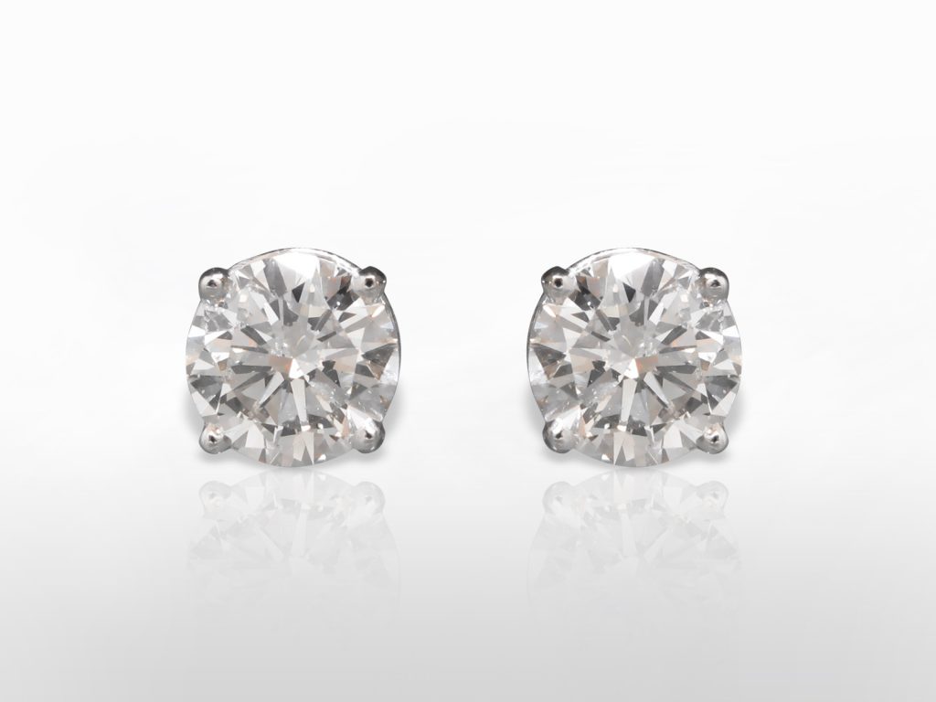 AGS Certified 2.082ct and 2.082ct Round Brilliant Cut Diamonds Earrings