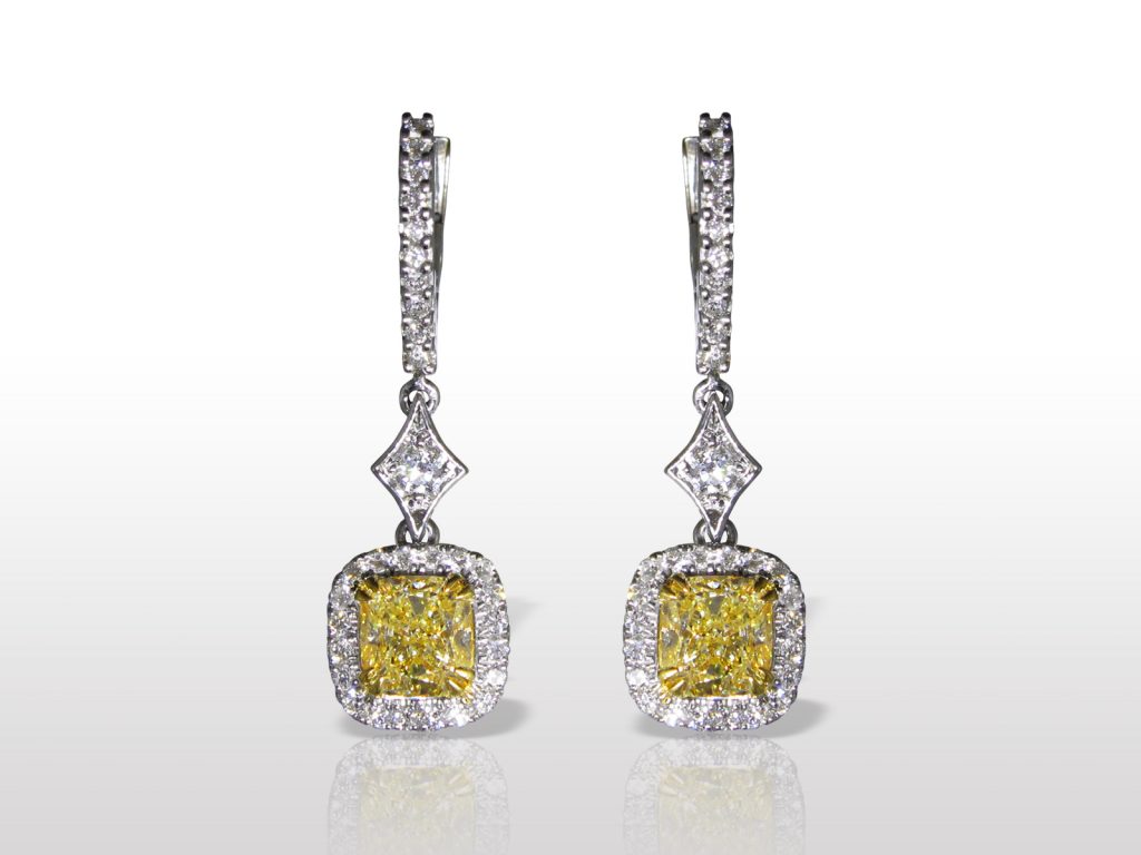 14k White/Yellow Gold 2.36ct (TDW) Fancy Intense Yellow Diamond Earrings