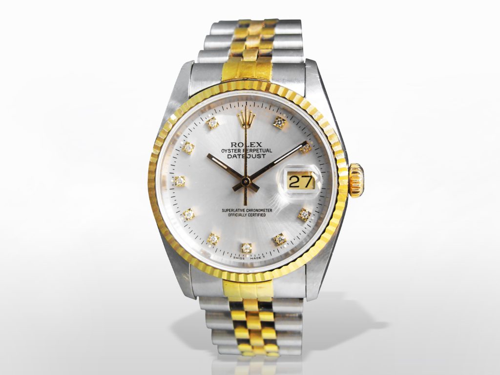 Men's Stainless Steel /18k Yellow Gold Rolex Datejust Automatic Wristwatch with Diamond Dial