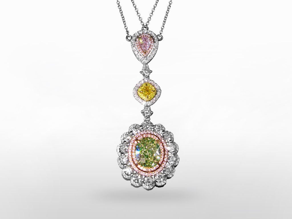 GIA Certified 1.72ct Fancy Light Brownish Greenish Yellow Diamond Necklace