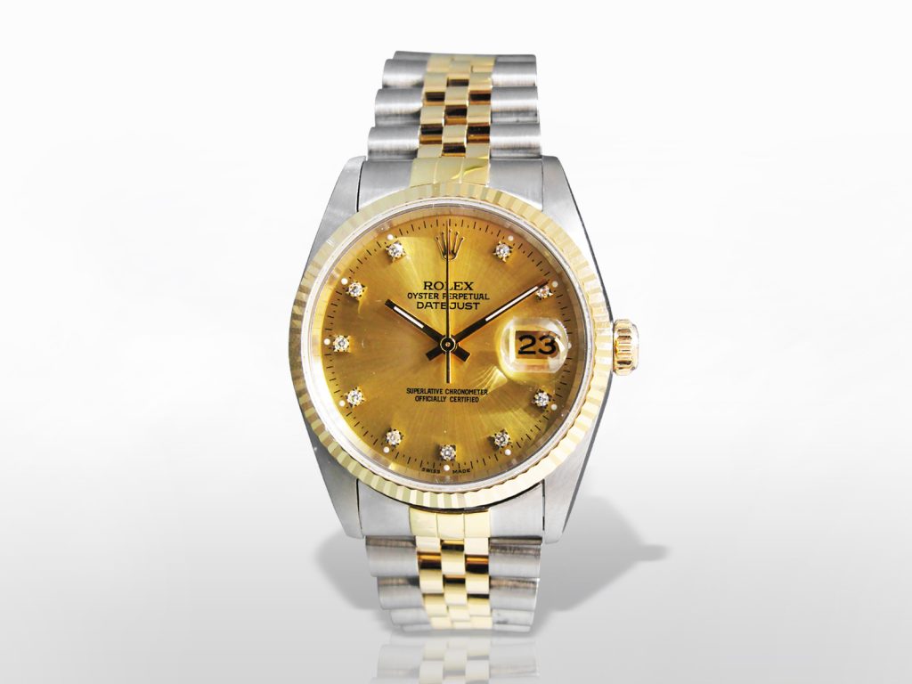 Men's 18k Yellow Gold/Stainless Steel Rolex Datejust Automatic Wristwatch with Diamonds
