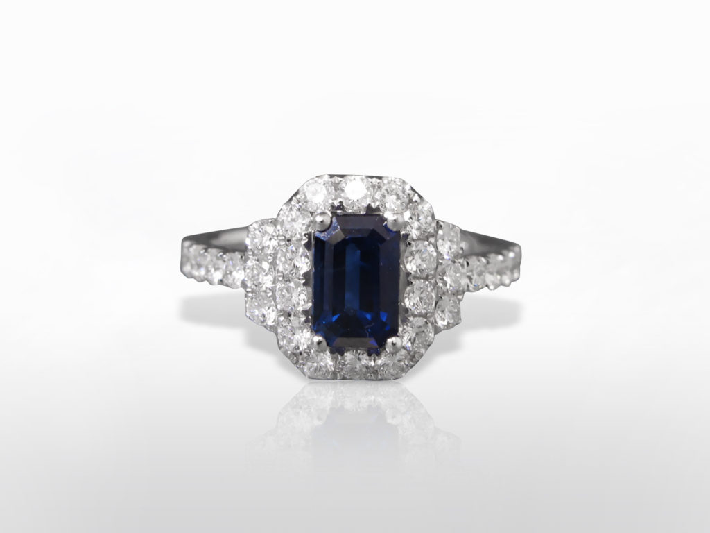 Lady's 18k White Gold 1.62ct Sri-Lanka Blue Sapphire and Diamond Ring