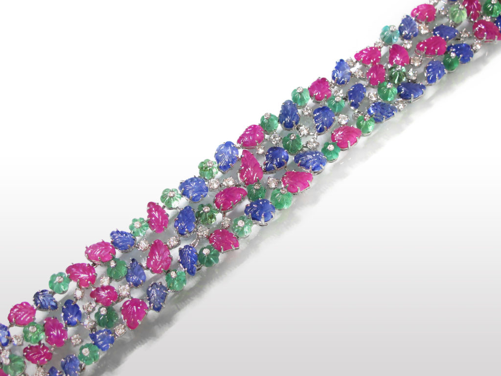 18k White Gold "Tutti Frutti" Style 96.96ct (TW) Rubies, Sapphires,  Emeralds and Diamond Bracelet