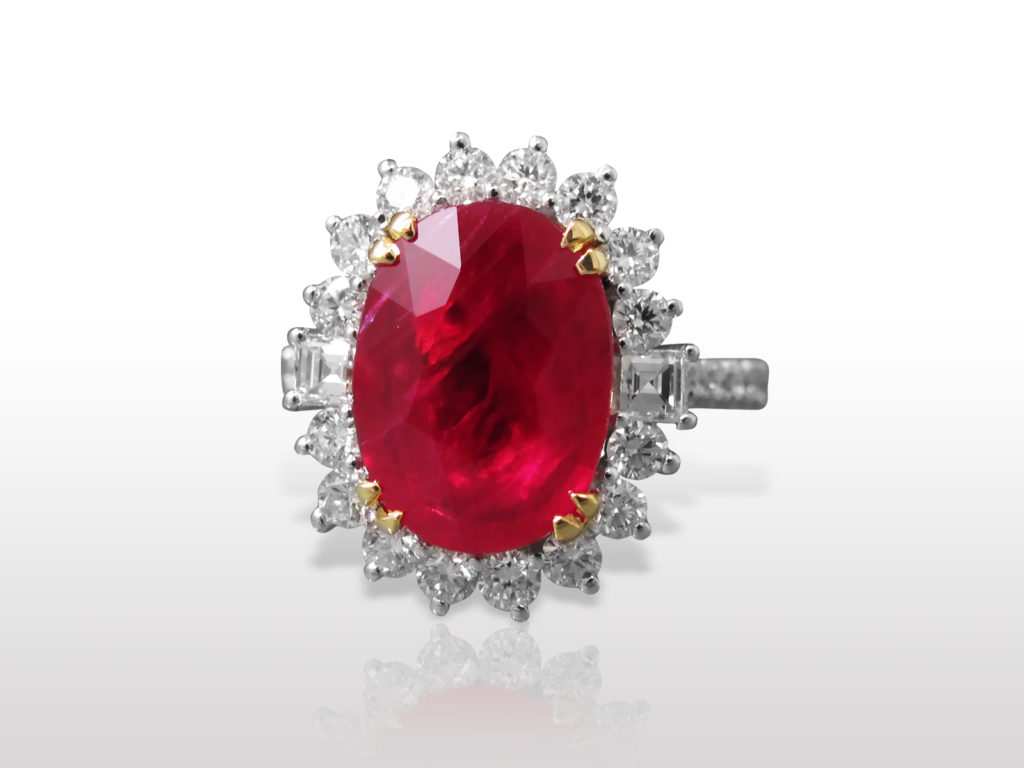 18k White/Yellow Gold C. Dunaigre Lab Certified 5.80ct Oval Cut Ruby and Diamond Ring