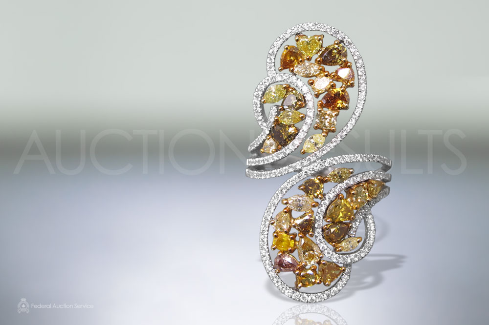 Lady's 18k White Gold Colored Diamond Ring sold for $3,000