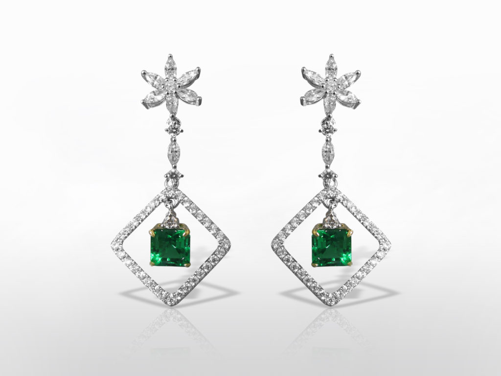 Lady's 18k White/Yellow Gold 2ct (TW) Colombian Emerald and Diamond Earrings