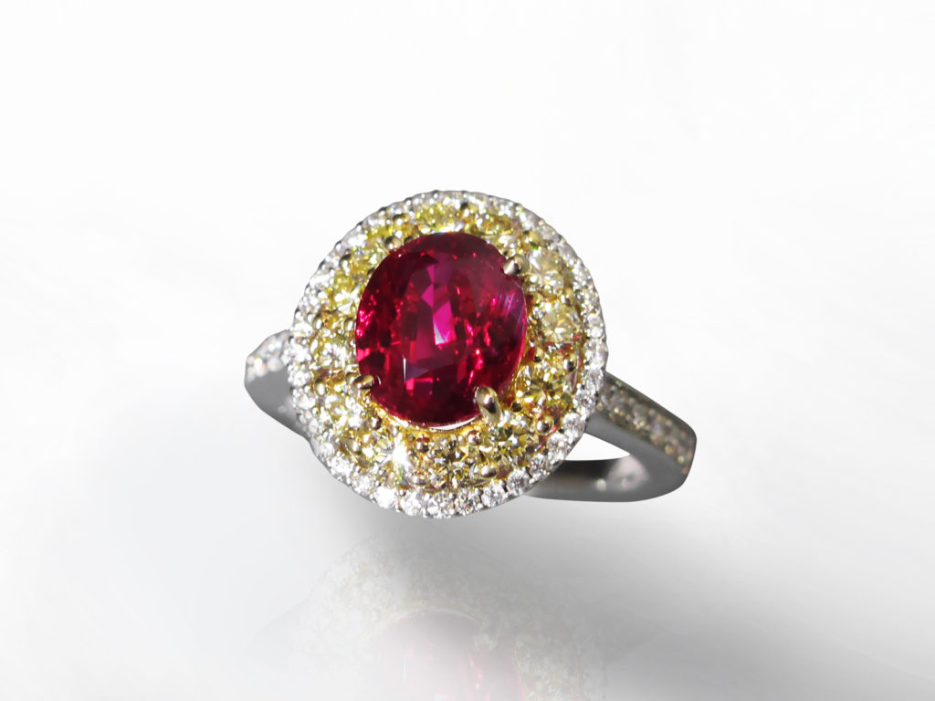 GRS Certified 3.02ct Oval Cut Unheated Ruby and Diamond Ring