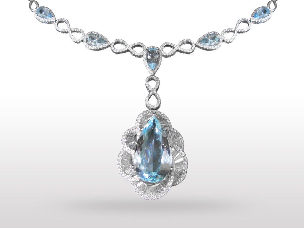 18k White Gold 22ct Aquamarine and Diamond Pendant Necklace