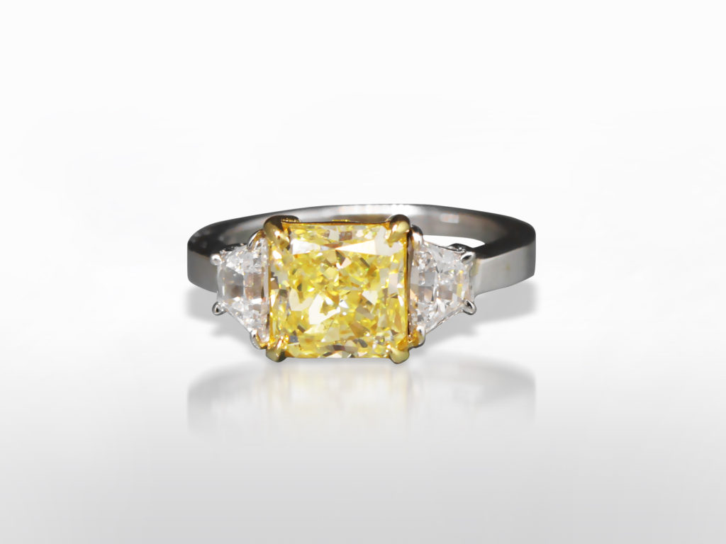 GIA Certified 2.20ct Cut-Cornered Square Cut "Internally Flawless" Fancy Yellow Diamond Ring