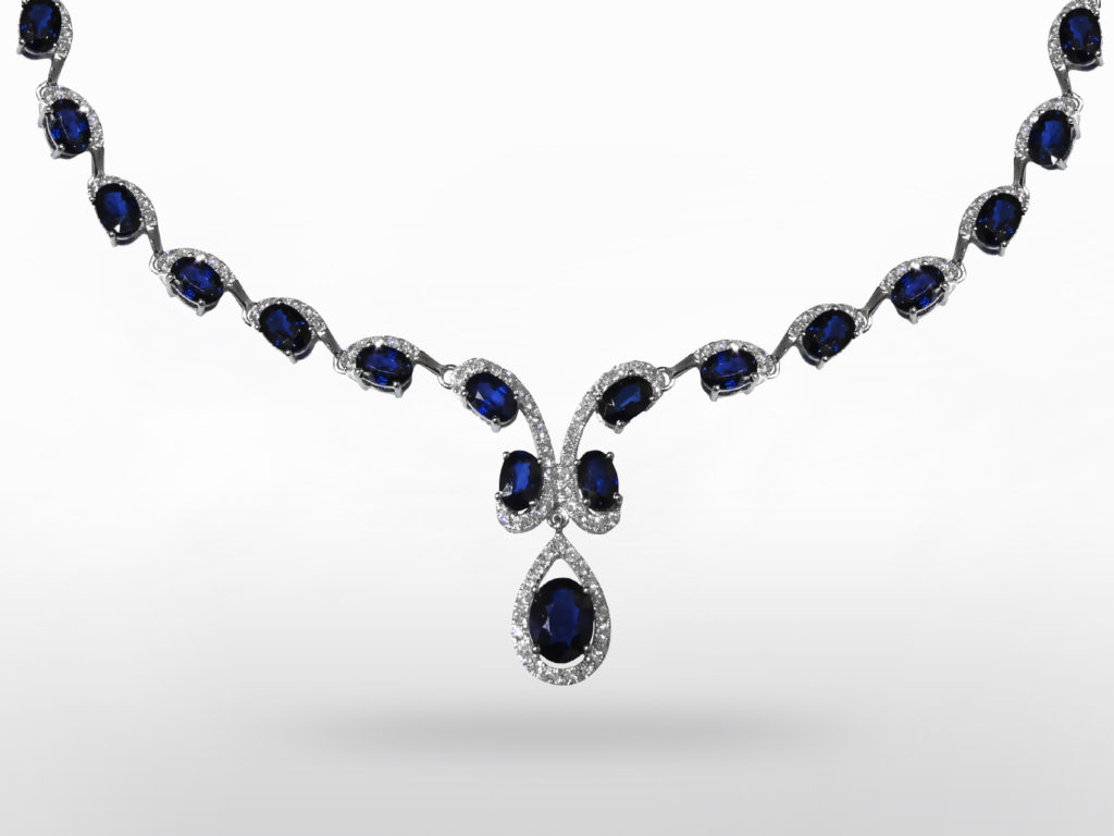 Lady's 14k White Gold 25ct (TW) Blue Sapphire and Diamond Necklace