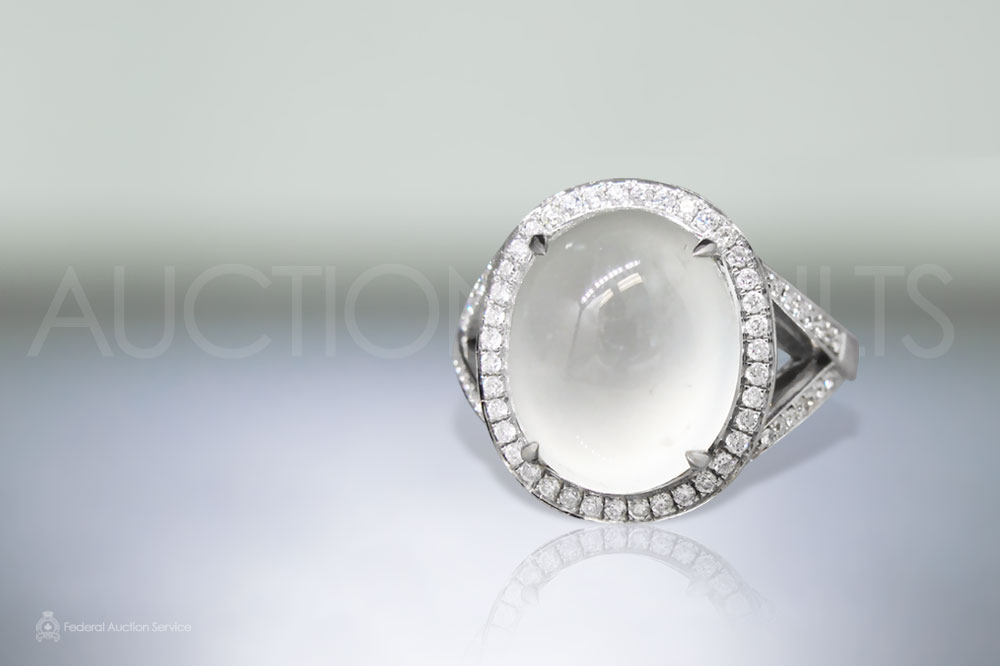 Lady's 18k White Gold Icy Jadeite and Diamond Ring sold for $8,500